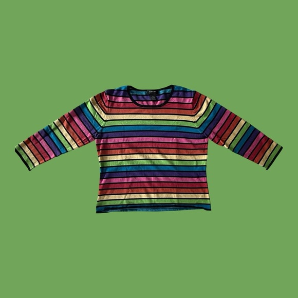 City Silk Colorful Striped Silk Crew Neck Sweater SZ XL - Picture 10 of 12